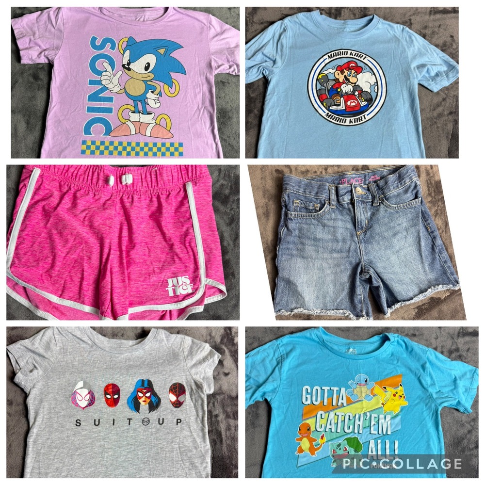 Kids Character T-Shirt and Shorts Bundle Sonic Mario Pokemon Spider-Man 6-Piece